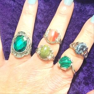 Elegant Silver and Gemstone Ring Set Of 5 Rings Lot #120